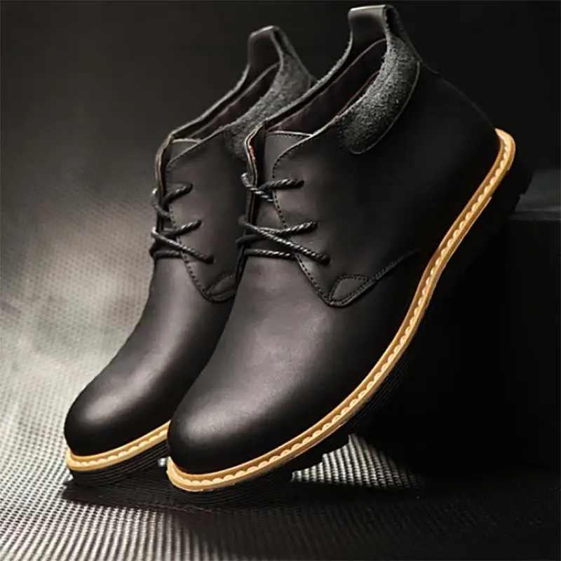 

Men's Casual Boots Fashion Leather Ankle Boots Winter Fur Western Boots Outdoor Lace-up Casual Shoes Men's Cotton Shoes