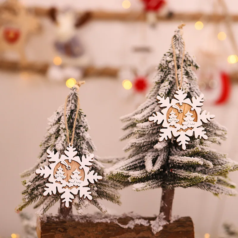 Рождественская елка украшения 2 шт Снежный Санта Клаус деревянные