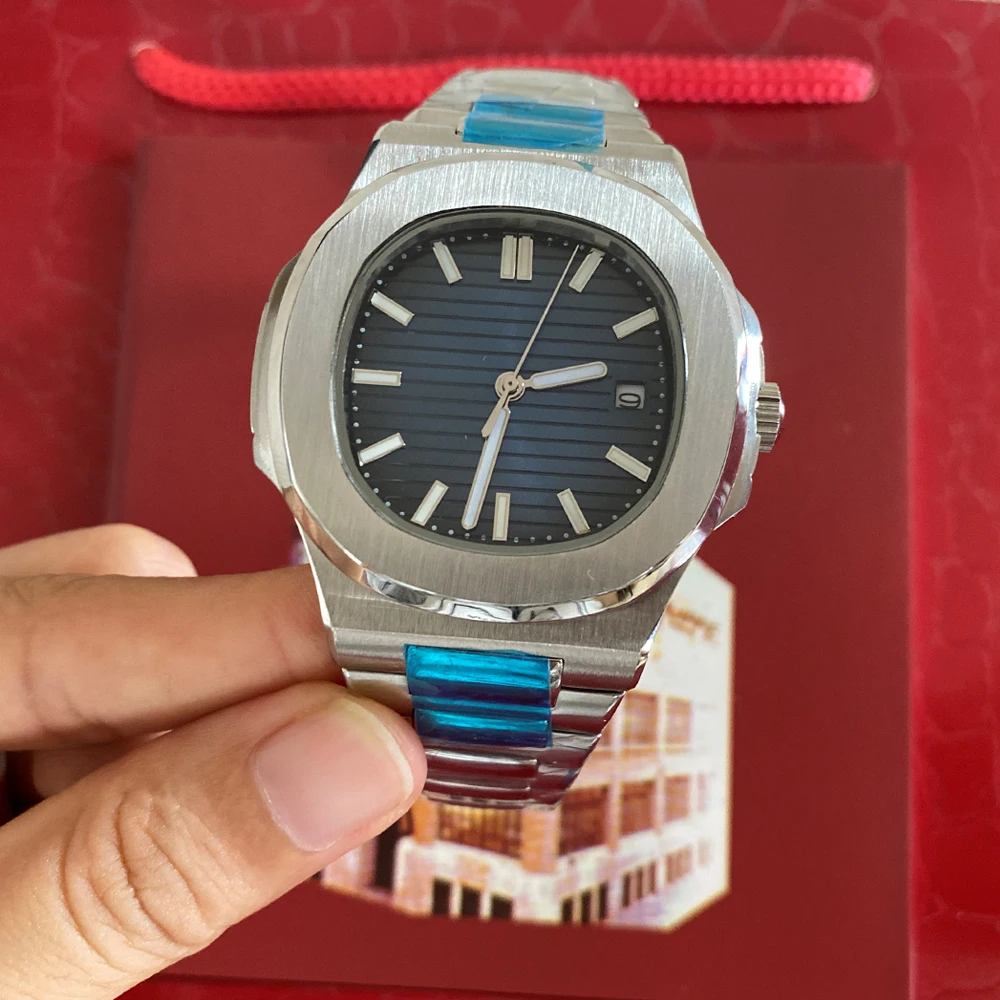 

Classic Automatic Mechanical Men Watch 5711 Sapphire Glass Back Transparent Black Blue Dial Glide Sooth Second Luminous Watches