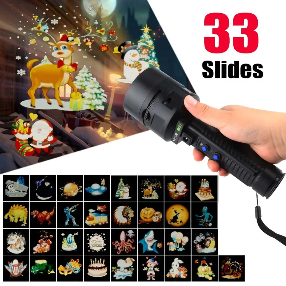 

Halloween Christmas New Year LED Portable Flashlight Animation Lamp Animation Film Projection Lamp + 18650 battery For At Play