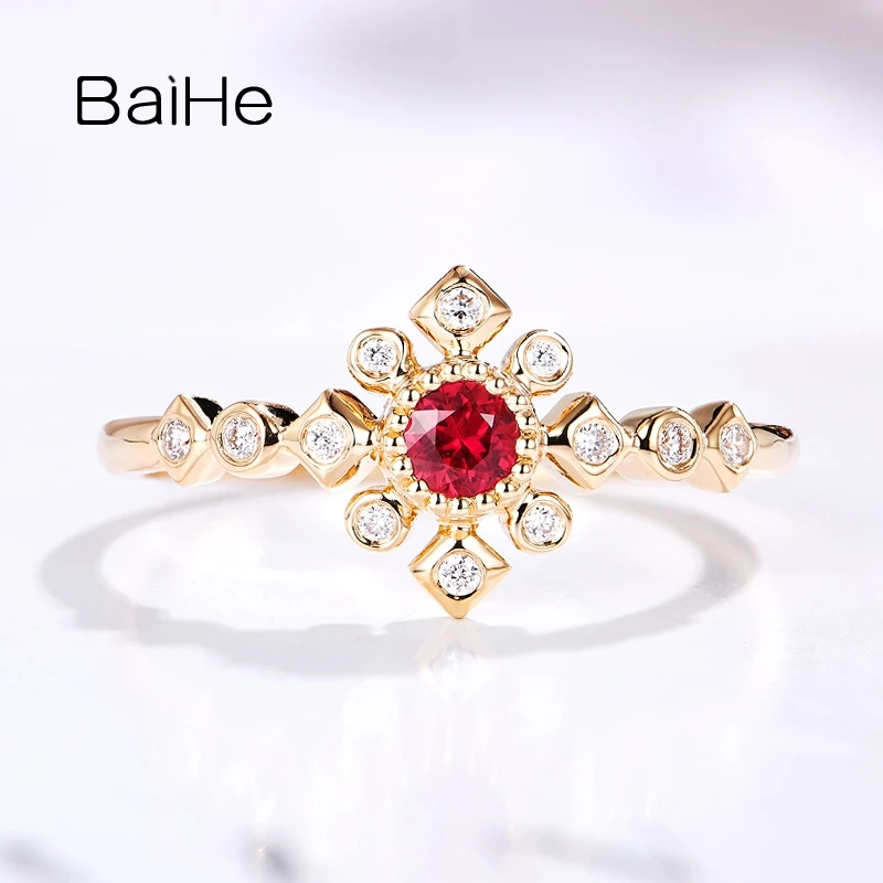 

BAIHE Genuine Solid 14K White/Yellow/Rose Gold Natural Ruby Natural Diamonds Engagement Fine Jewelry Ring Women