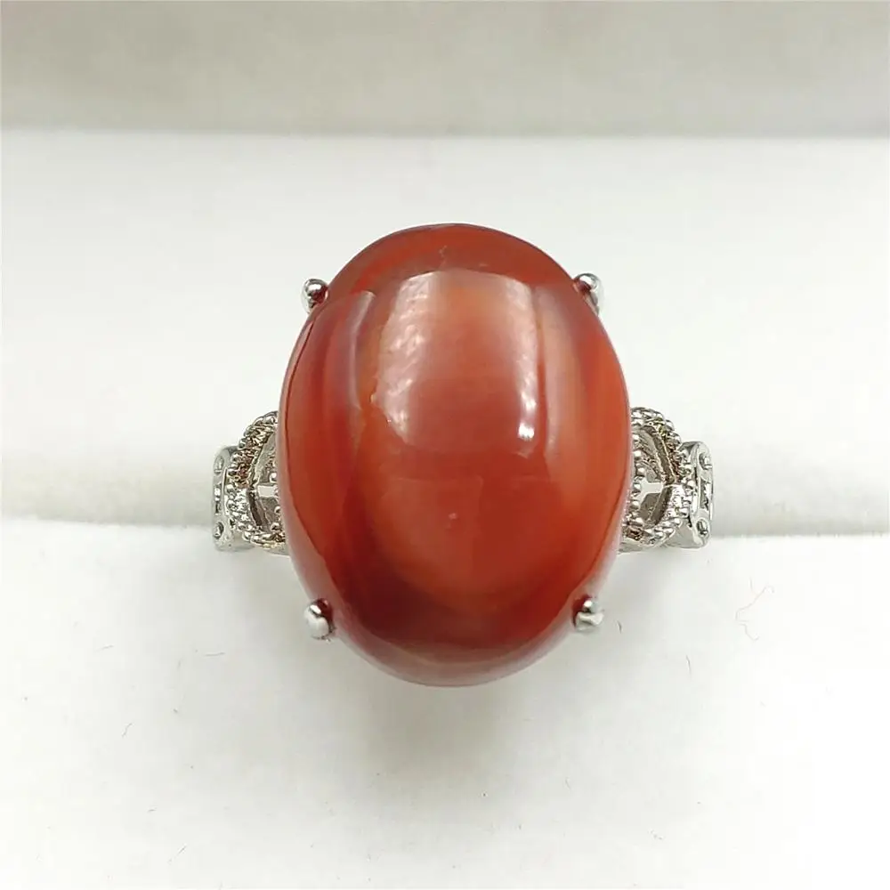 Регулируемое кольцо натуральное Южное красное агатное 17x14 мм редкий кристалл