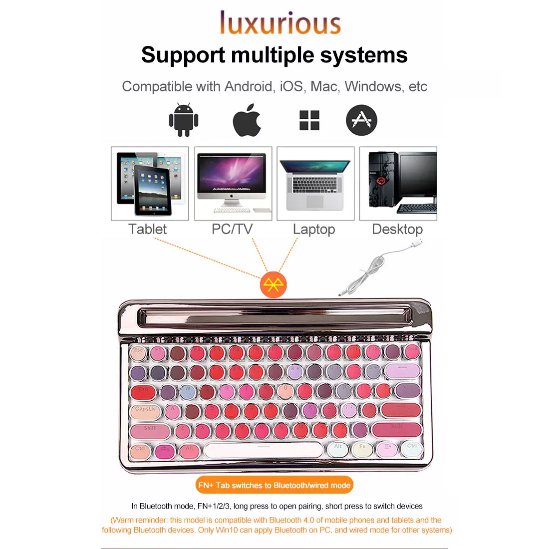 Беспроводная механическая клавиатура в стиле ретро с Bluetooth беспроводная мышь