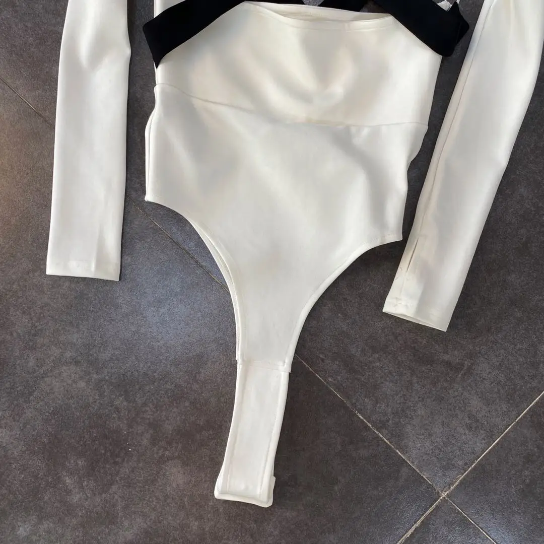 

ZCSMLL white Sweatshirts Cross tie design long-sleeved triangle one-piece sexy little woman bottoming top 2021 Summer