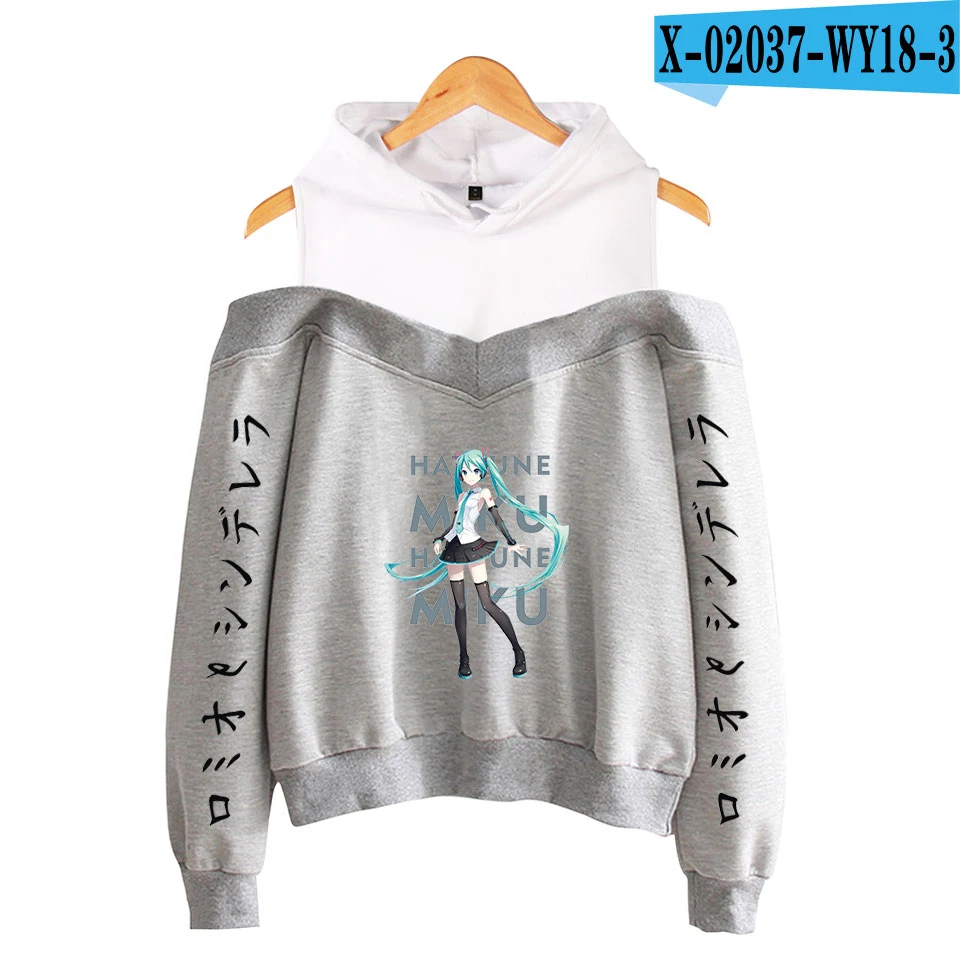 Хацунэ Толстовка Miku печать Для женщин в стиле хип-хоп, повседневный спортивный костюм с длинным рукавом с открытыми плечами для девочек-KPOP Хацунэ Мику толстовки - Цвет: Цвет: желтый