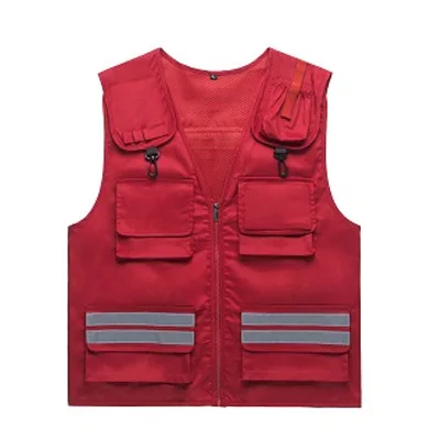 

2020 Men's Reflective Professional Work Multi-Pocket Vest V-neck Zipper Vest