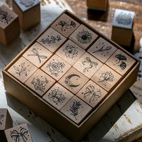 16 Pcs/Box Retro plant flowers decoration stamp wooden rubber stamps for scrapbooking stationery DIY craft standard seal