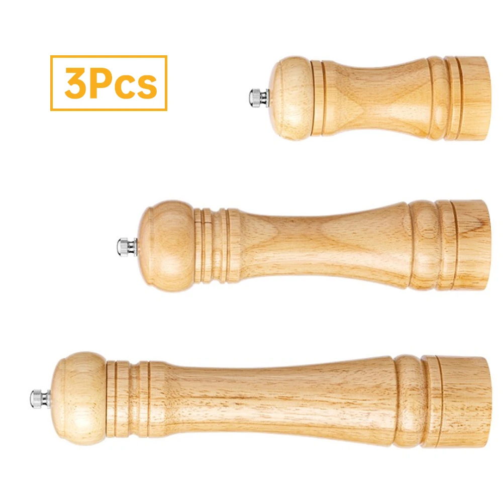 

3PCS Salt and Pepper Grinder Solid Wood Pepper Mill with Strong Adjustable Ceramic Grinder Kitchen Cooking Tools BBQ Tools Set