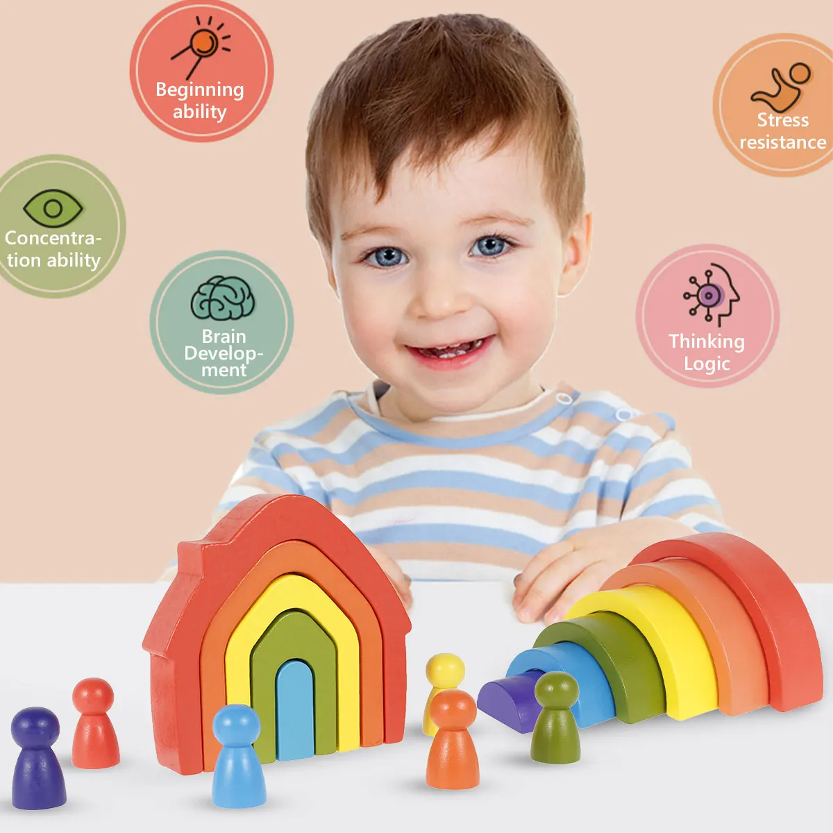 

24Pcs Rainbow Wooden Stacking Toys Kids Preschool Teaching Aids Educational Balance Puzzle Montessori Blocks Toy Children Gift