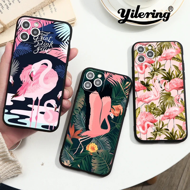 Модный черный мягкий чехол для телефона с фламинго Apple iPhone XS 5 5S SE 2020 6 S 7 8 Plus X XR 12 mini