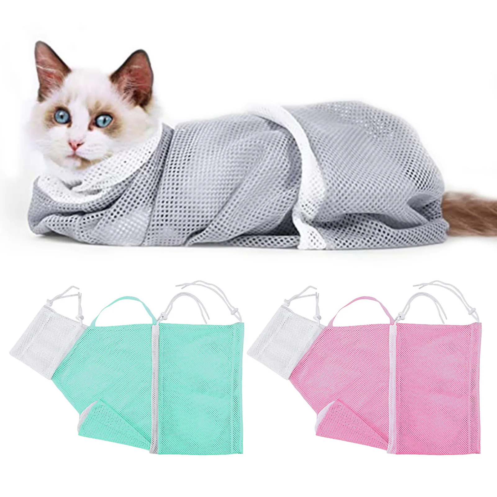 

Портативная сумка для груминга кошек, прочная Сетчатая Сумка для мытья домашних животных, регулируемая многофункциональная дышащая защита...