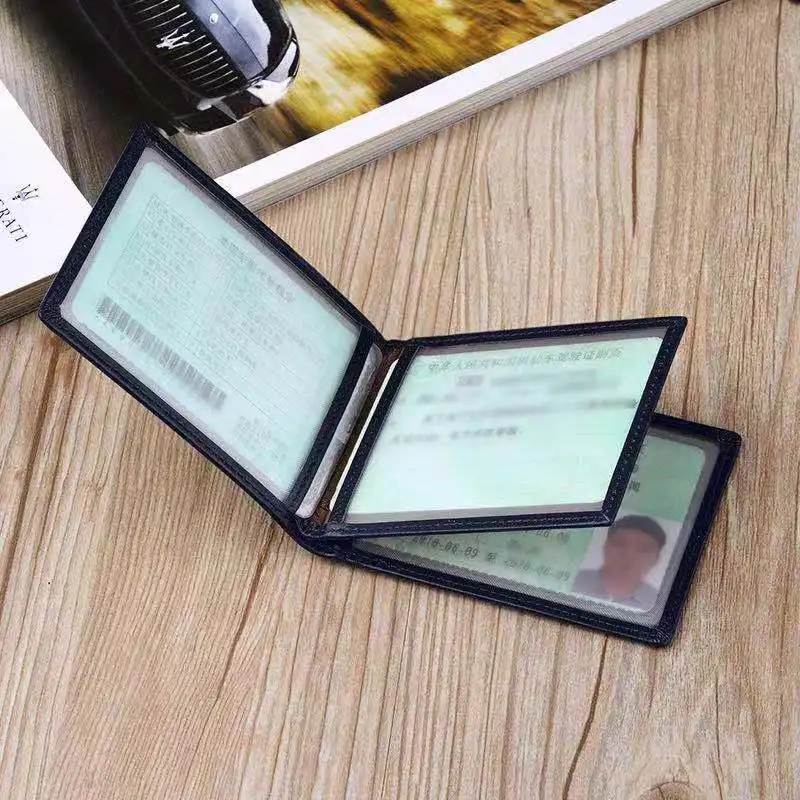 first layer cowhide drivers license bag multi function transparent photo card holder leather light and thin id card holder free global shipping
