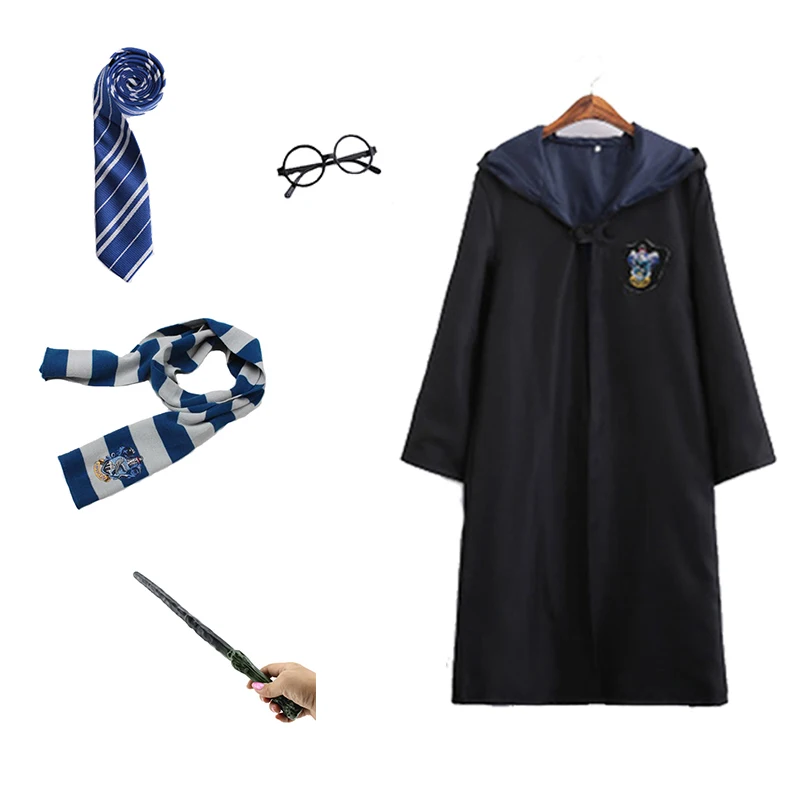 Ravenclaw Поттер Косплей костюмы робы плащ костюм галстук шарф палочка очки Ravenclaw Гриффиндор Hufflepuff Слизерин Косплей Плащ - Цвет: Ravenclaw