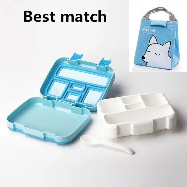 Blue 5 and bag MICCK BPA Бесплатный Ланч-бокс для детей с отсеком для микроволновки мультяшный Bento box герметичный контейнер для еды ланчбокс для пикника - Цвет: Blue 5 and bag