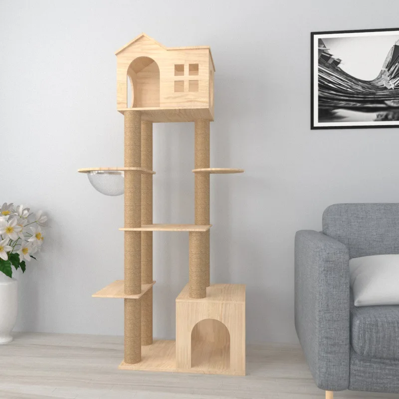 Роскошная рама для скалолазания кошек из цельного дерева космическая капсула