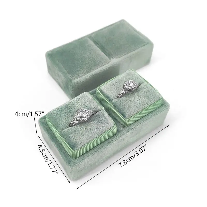

Quadrilateral Velvet Ring Bearer Box - Premium Gorgeous Vintage Double Ring Display Holder with Detachable Lid for Wedding, B03B