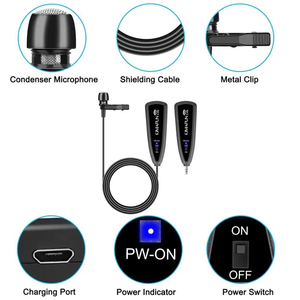 Петличный микрофон KIMAFUN 2 4G беспроводной на клипсе 40-50 м для голосового усилителя