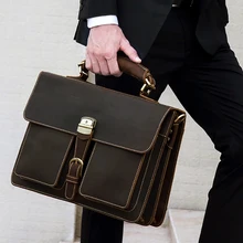Luufan Men Business Briefcase Genuine Leather 15 inch Laptop Bag Cow Leather Messenger Shoulder Bag Compute Bag For Man Bag Tote