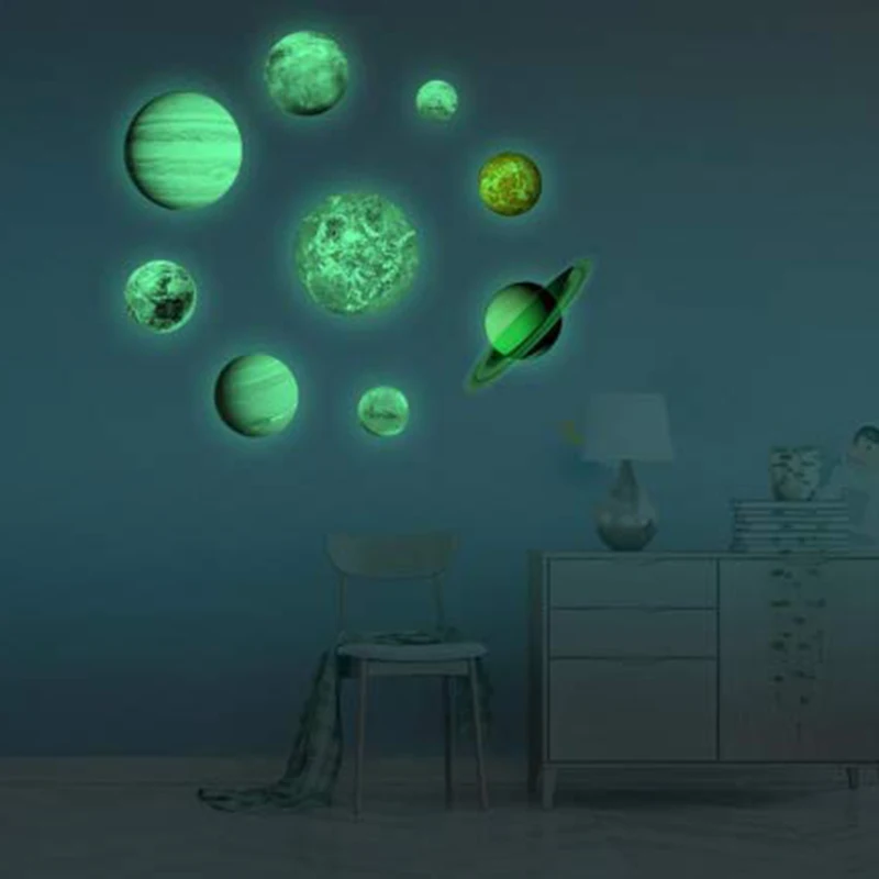 

9Pcs/Set 9 Planet Solar System Fluorescent Wall Stick the Universe Planet Galaxy Children Room Bedroom Luminous Wall Stickers