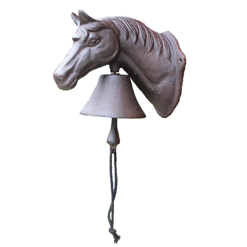 

Retro Rustic Horse Head Cast Iron Wall Bell Farmhouse Handmade Home Garden Decor Animal Figurine Hand Cranking Welcome Door Bell