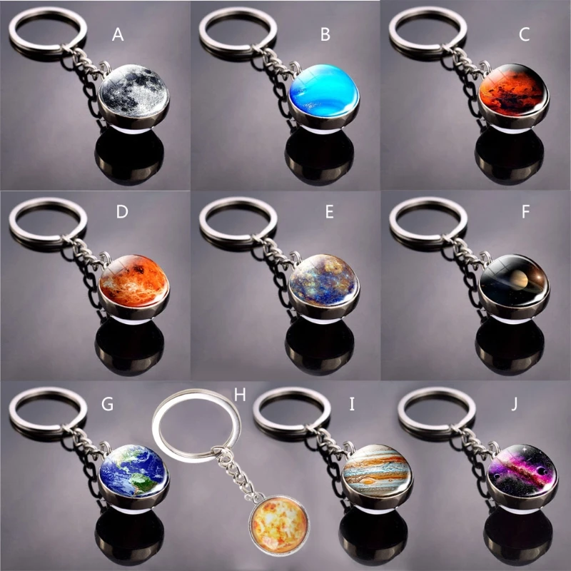 

Double Sided Solar System Planet Keyring Nebula Space Keychain Moon Earth Car Key Chain Sun Mars Art Picture Glass Ball