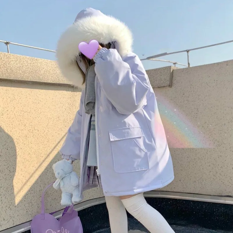 2023 Winter Cotton Padded Jacket Women Loose Fashion Korean Style Lovely Sweet Girl Femme Warm Lolita JK Parka Coat Y2k Tops