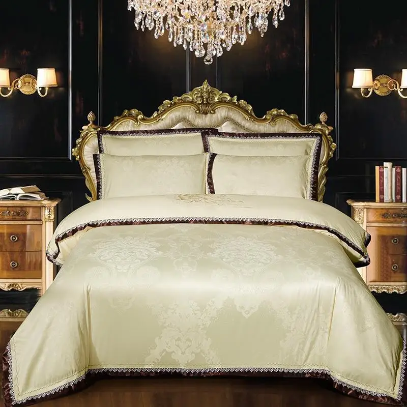 

4Pcs Rich Silky Satin Cotton Duvet/Comforter Cover Embroidery Queen King size Bedding set Quilted Cotton Thick Bedspread Set
