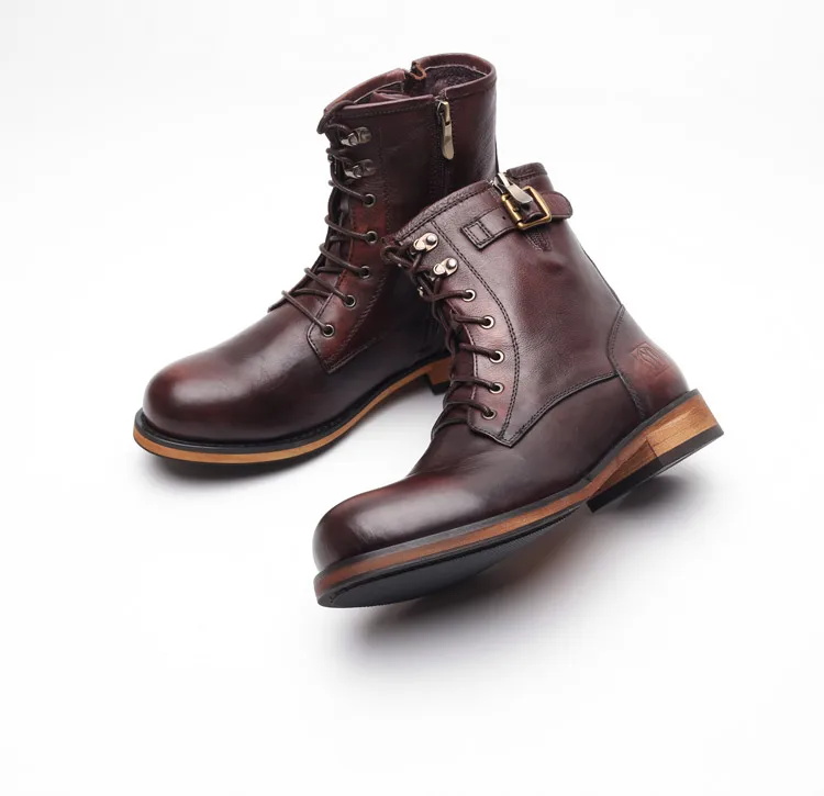 Ботинки martin Мужские Винтажные коровья кожа круглый носок на шнуровке молния