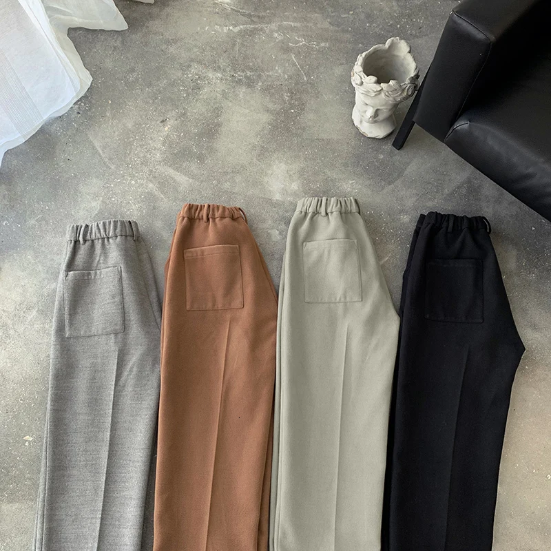 Зимние новые шерстяные брюки мужские Модные однотонные деловые повседневные