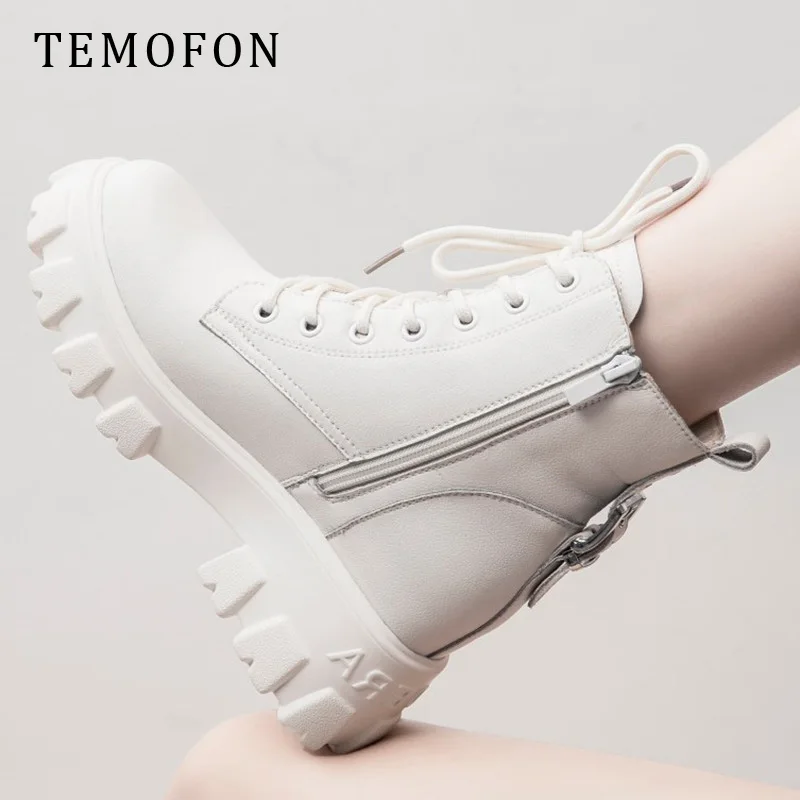 Женские ботинки из натуральной кожи на платформе в готическом стиле|Зимние