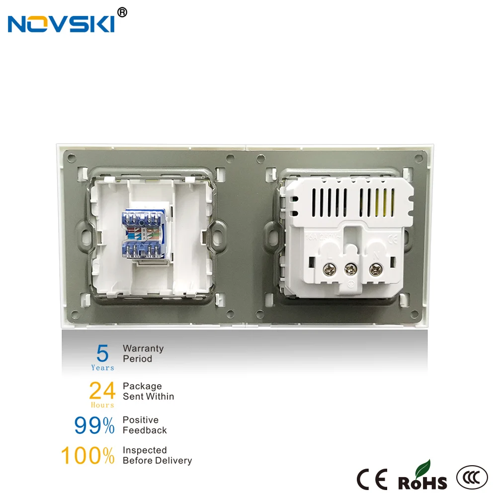 NOVSKI Настенная розетка USB Cat 6 10 Гбит / с COM-разъем Панель данных из хрусталя