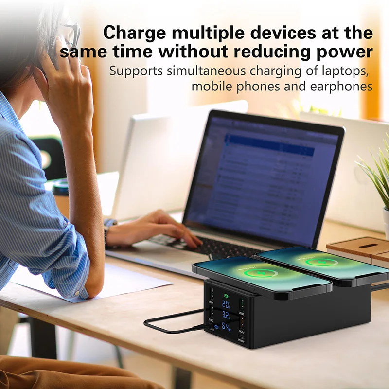 Настольная зарядная станция TQUQ с 6 USB-портами 150 Вт ЖК-дисплеем QC 3 0 и USB C | Мобильные
