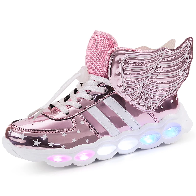 

2021 Kids Shoes Children Sneakers Wing USB Charge LED Glowing Girls Shoes Flashing Light Luminous Boy Sneakers Tenis Infantil