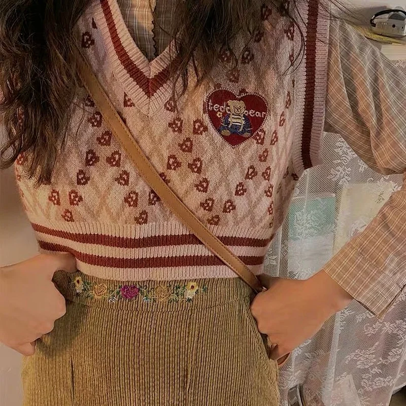 Винтажный свитер с V образным вырезом жилет женский осенний Новый топ принтом Love