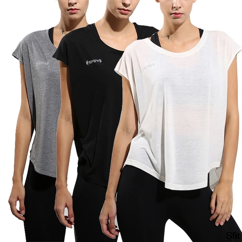 Женская футболка для фитнеса летняя однотонная спортивная с коротким рукавом