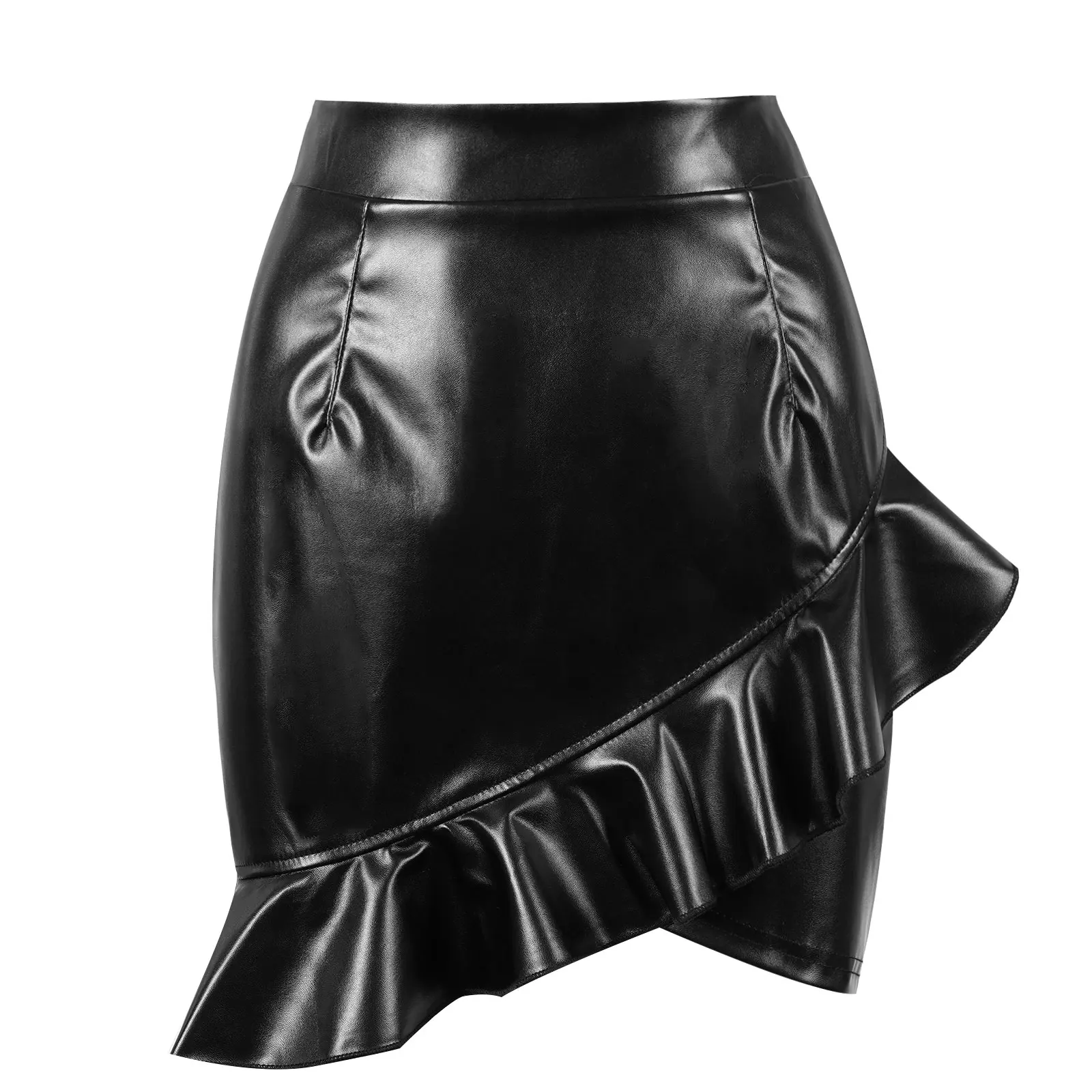 

Женская юбка из искусственной кожи с высокой талией, весна-лето 2021, женская модная привлекательная кожаная юбка, асимметричная облегающая м...