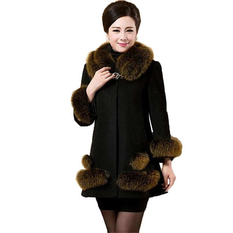 

Женское шерстяное пальто, зимняя парка с меховым воротником, большие размеры 6XL