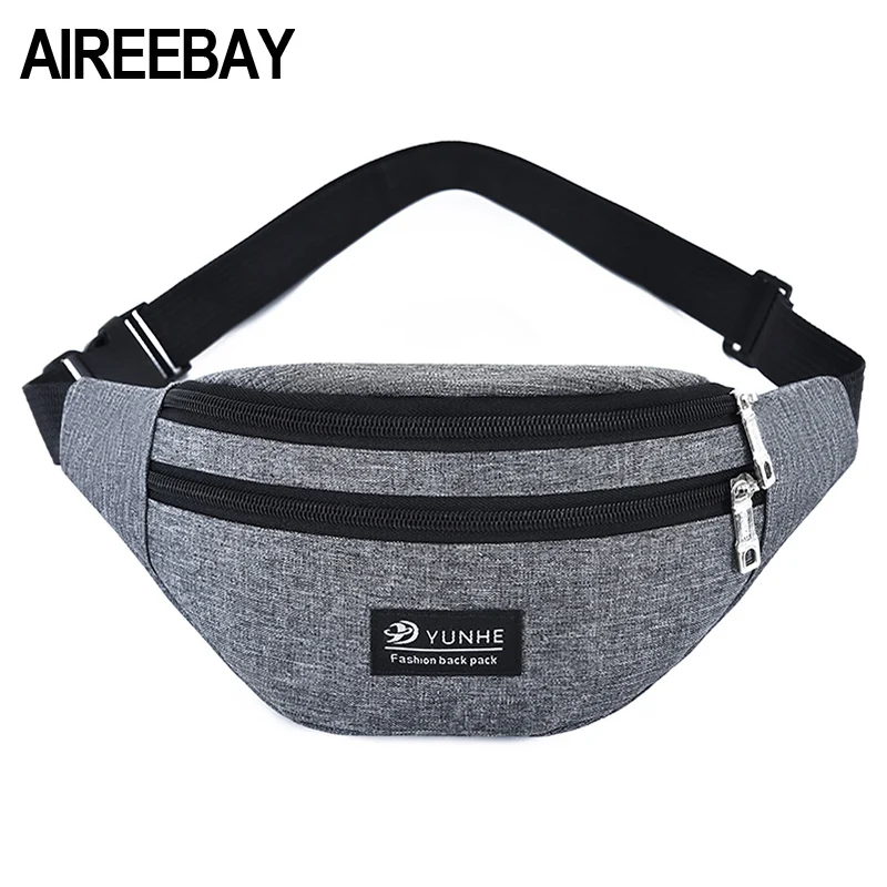 AIREEBAY Женская поясная сумка, модная мужская поясная сумка, черный, розовый цвет, дорожная сумка на пояс, многофункциональная сумка на три молнии, кошелек для денег