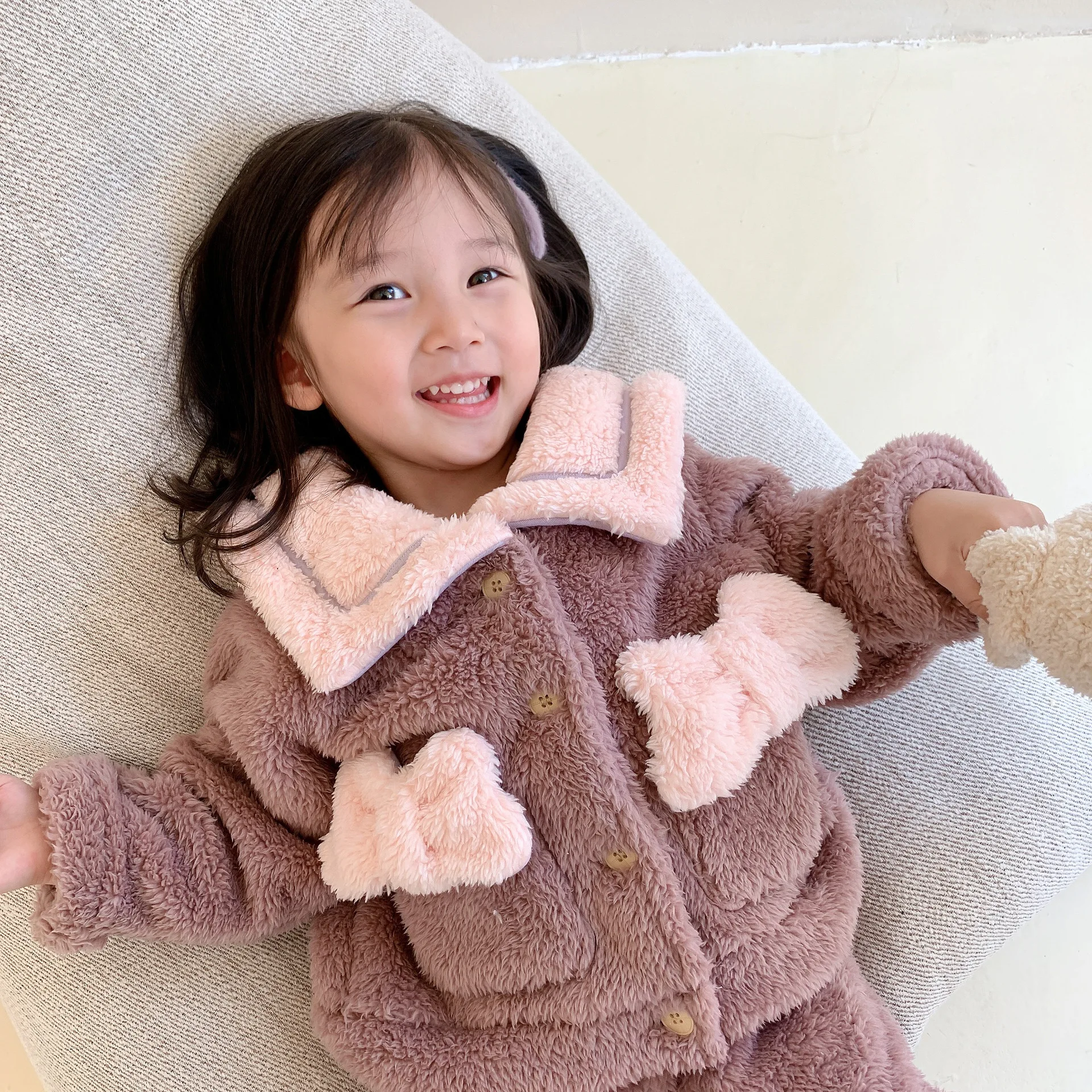 

Girls Pajamas Set Pink Purple Colour Fleece Toddler Kids Night Wear Set