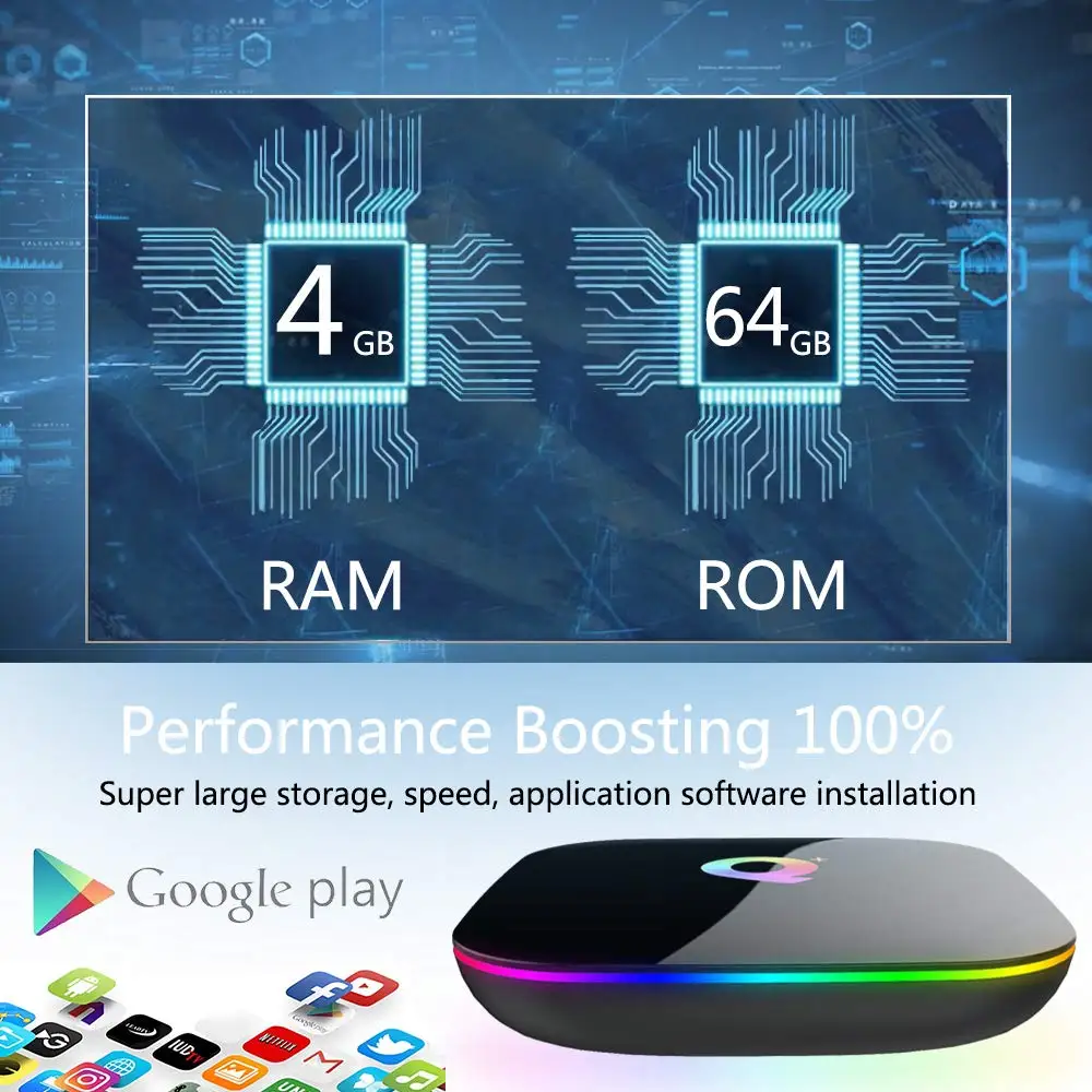 6K Android 9 0 ТВ коробка Q плюс 4 Гб Оперативная память 32GB/64GB Встроенная 2 ГГц Wi Fi Box IPTV Set