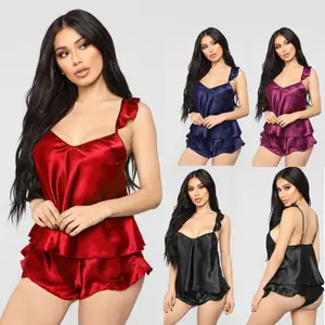 Сексуальное нижнее белье из мягкого сатина, женское нижнее белье, ночная рубашка, кружевные пижамные комплекты