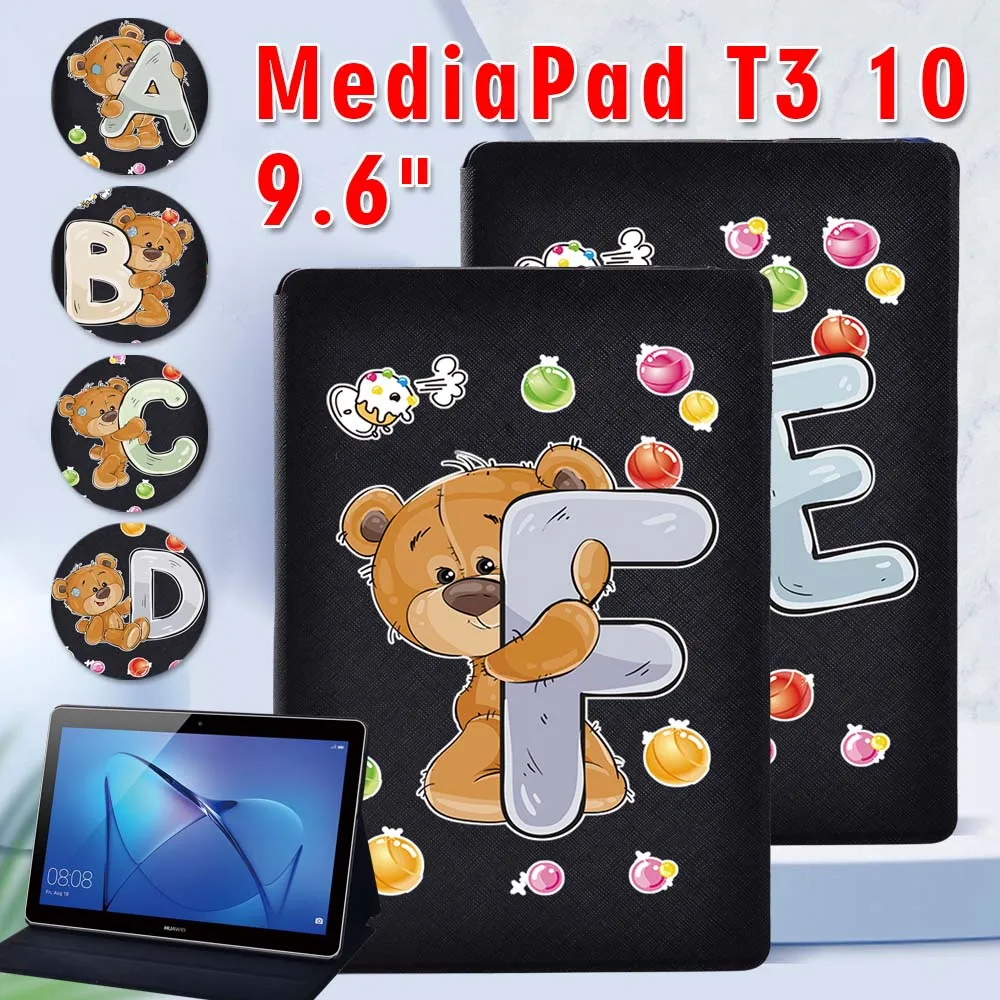 

PU Leather Tablet Stand Folding Cover for Huawei MediaPad T3 10 9.6 Inch - Print Initial Name New Cute Pattern