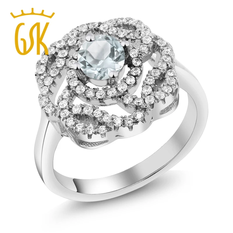 1 48 Ct круглое небесно-голубое аквамариновое 925 пробы Серебряное кольцо в форме