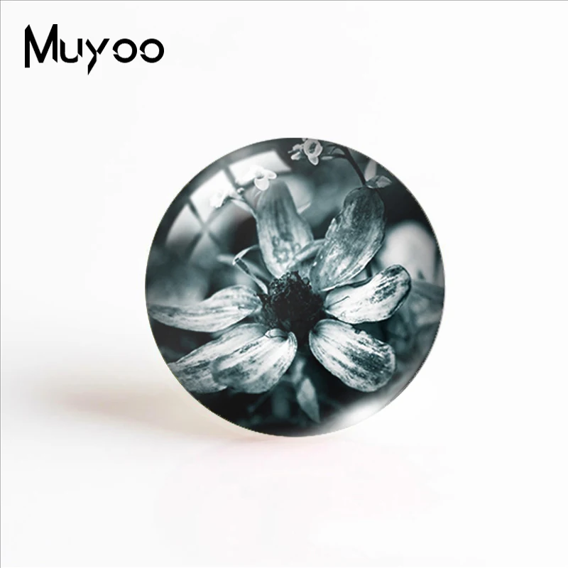 Новинка 2019 черный белый цветок фото стеклянный купольный кабошон круглые