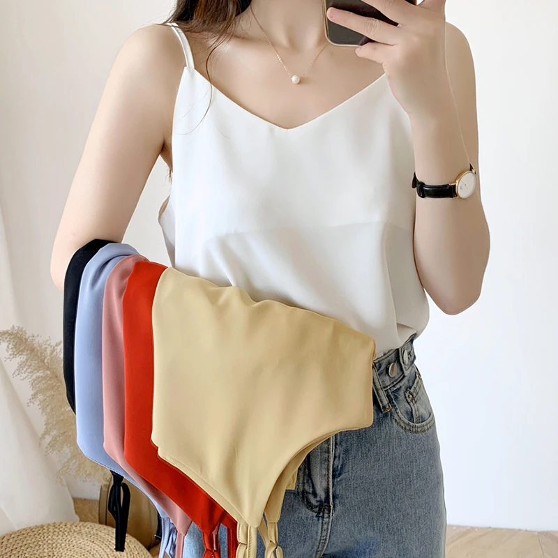 

Solid Color Vest Summer Chiffon Sleeveless Tank Top Women 2021 Korean Casual Strap Sexy V Neck Camisole Femme Ropa Mujer JK1157