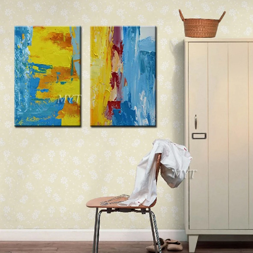 

Yellow And Blue Creativity Oil Painting On Canvas For Living Room Home Decor Picture Wall Art Paintings 100% Handpainted Unframe