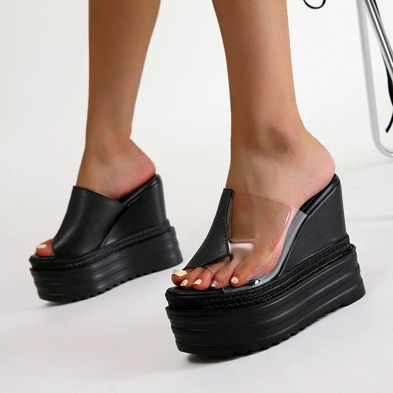 

Jelly Shoes Peep Toe Sexy Women Platform Slippers Wedge Transparent Sandals Beach High Heels Clear Slides Fashion Summer Shoes