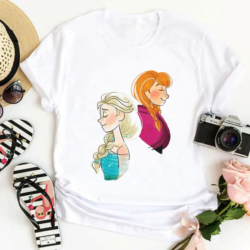 

Female Cartoon Snow White Tshirts Disney Princess Graphic Printed Women T-shirt Girls Summer Fashion Short Sleeve Tops Tee