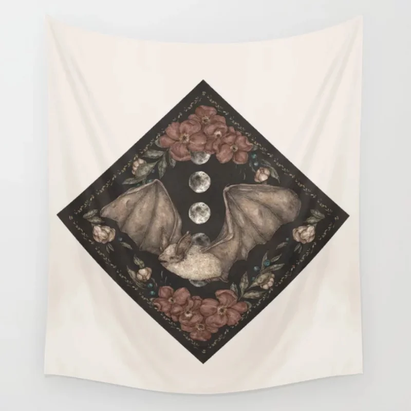 

Bat Moon Flowers Vintage Tapestry Wall Hanging Kawaii Tapestry Bedspread Room Wall Decor Bedside Layout Room Decoration