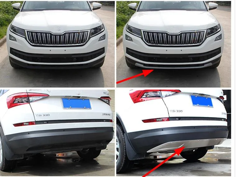Car styling 2 pcs Stainless steel front and rear Bumper Protector Skid Plate cover For Skoda Kodiaq year